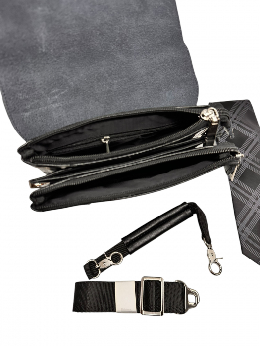 Premium Leather Set: Borsetă și Portofel din piele naturală + Cravata mătase [6]