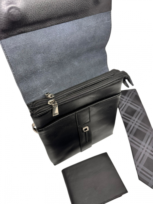 Premium Leather Set: Borsetă și Portofel din piele naturală + Cravata mătase [5]