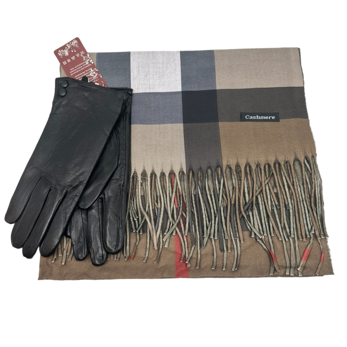 Scottish Bej Esarfa Casmir & Mănuşi Piele Naturala [1]