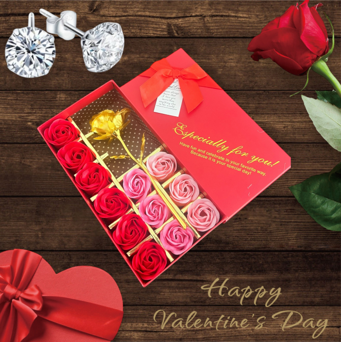 Set 12 Trandafiri de Sapun & Trandafir Gold & Cercei Borealy [2]