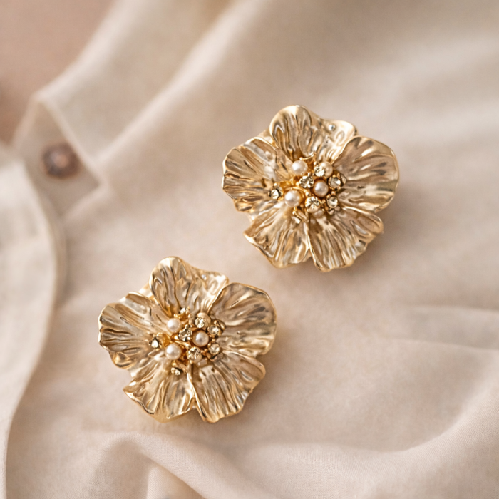 Butoni Damă Aurii Floare cu Perle Set Elegant [2]