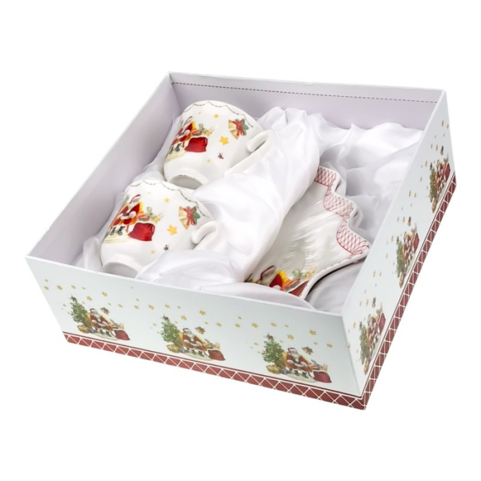 Set 2 cesti + 2 farfurii in forma de brad de Craciun, White Winter [2]