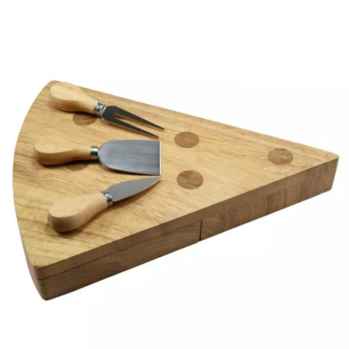 Set 3 cuțite pentru brânză Cheese in suport din lemn in forma de felie de cascaval [2]