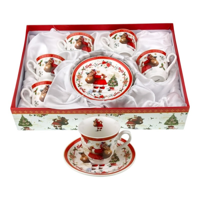 Set 6 cesti + 6 farfurii cu motive de Craciun, in cutie cadou [1]