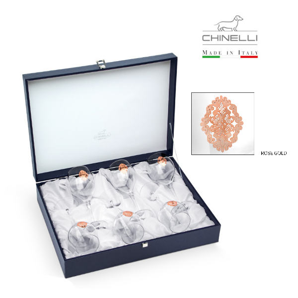 Set 6 Pahare Vin Arabesque Pink Gold Plated by Chinelli - made in Italy [1]