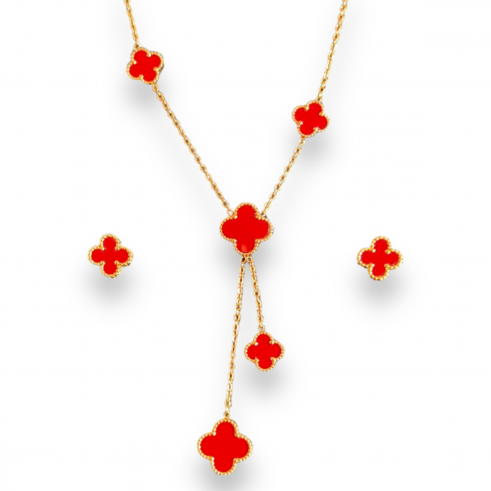 Set Cercei Colier Floare Red [3]