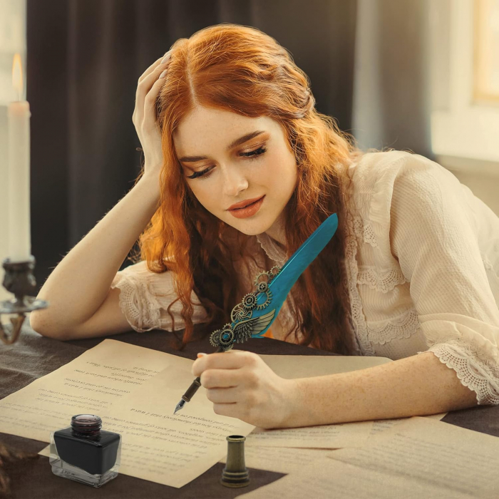 Set Cadou Caligrafie Vintage cu Pana si Accesorii - Bleu [4]