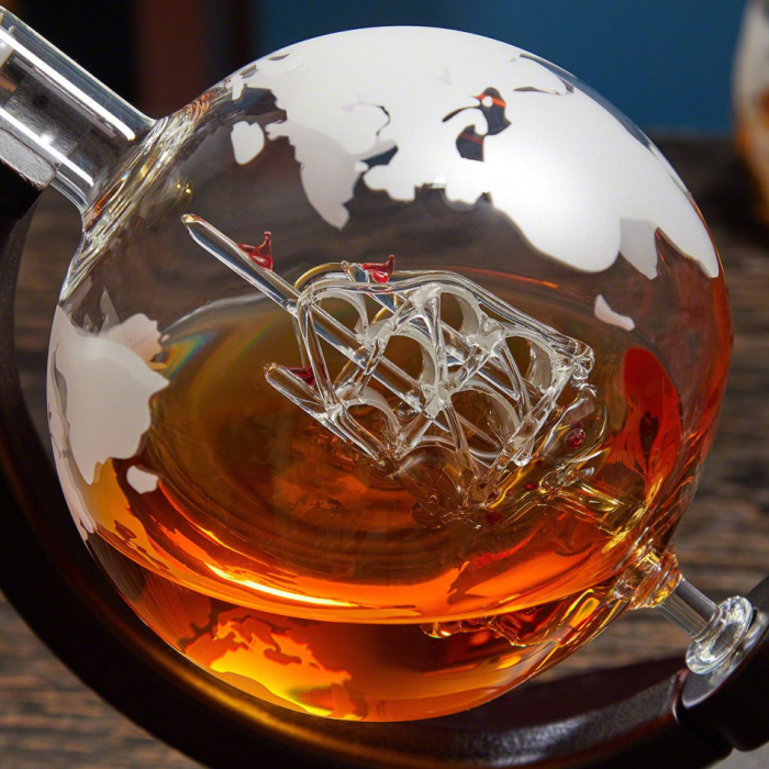 Cadou Luxury Decantor cu Patru Pahare Glob World & Suport Lemn Kitchen [4]