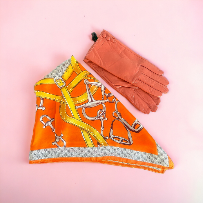 Set Cadou Esarfa Matase si manusi piele Orange [2]