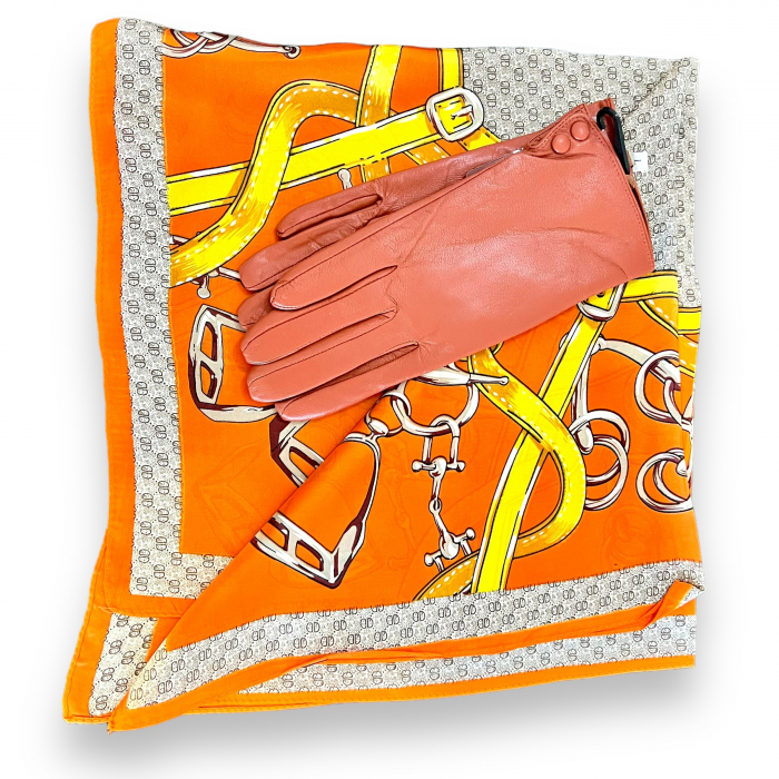 Set Cadou Esarfa Matase si manusi piele Orange [3]