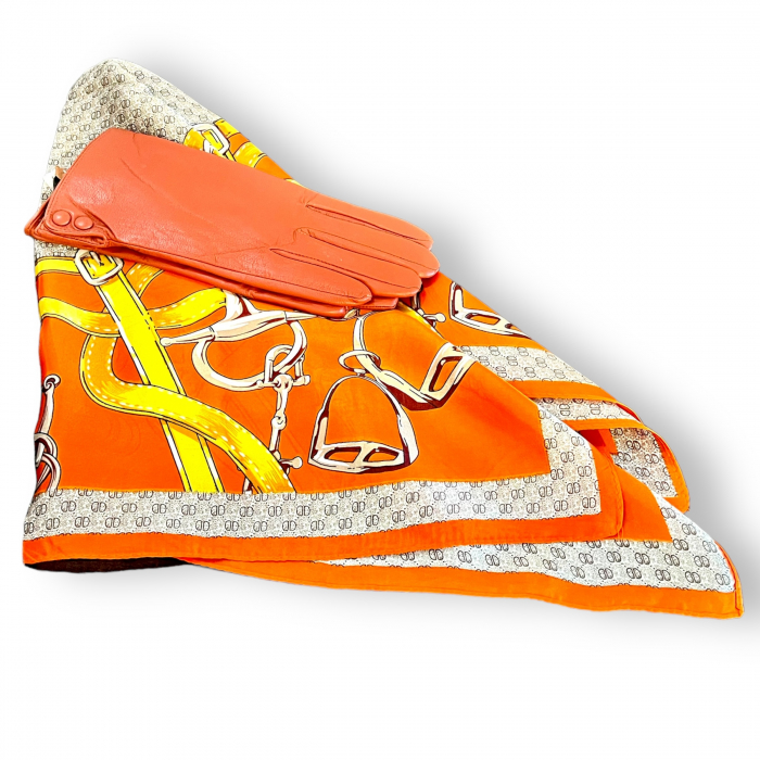 Set Cadou Esarfa Matase si manusi piele Orange [5]