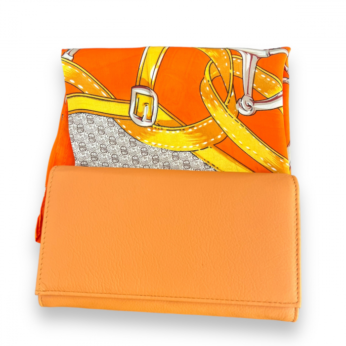 Set Saffron Portofel piele natuala  si Esarfa Matase [2]