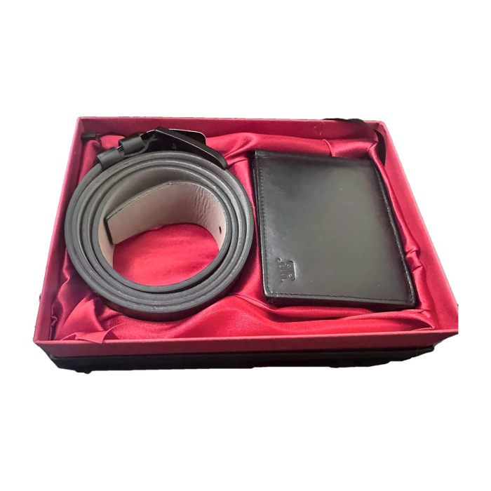Set Cadou Portofel și Curea din Piele Naturală Neagră, Regalo Reale, cu Protecție RFID [2]