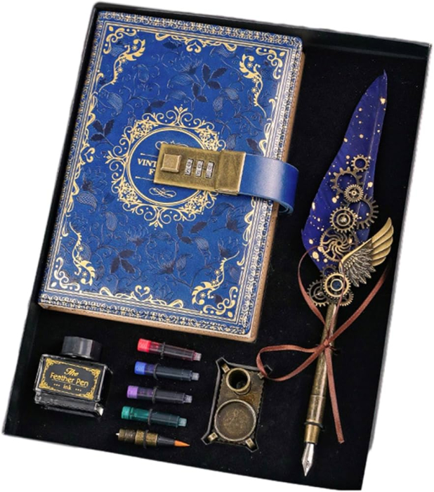 Set Cadou Vintage cu Jurnal cu Cifru, Stilou cu Pană și Călimară [2]