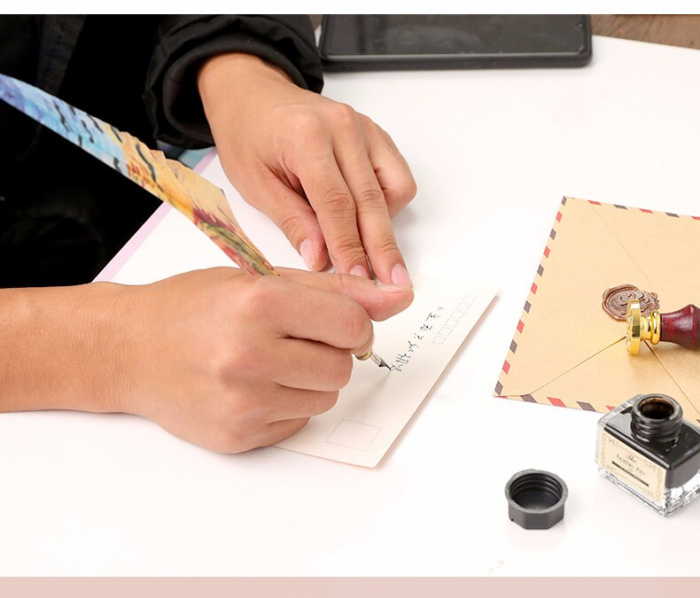 Set Caligrafie cu imprimeu Van Gogh pe cutie si pana + esarfa matase picturi [5]