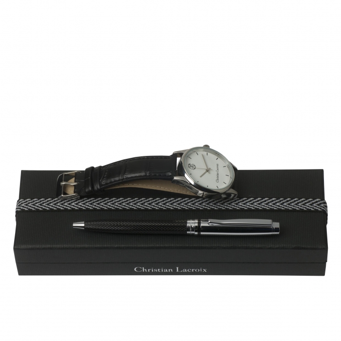 Ceas Christian Lacroix, Pix Treillis Desk Christian Lacroix si Butoni Elegant Round Silver by Borealy [2]