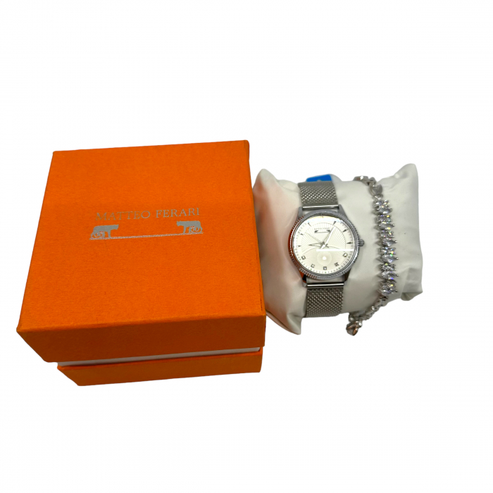 Set Ceas Silver Star Matteo Ferari & Bratara Crystal Chain [4]