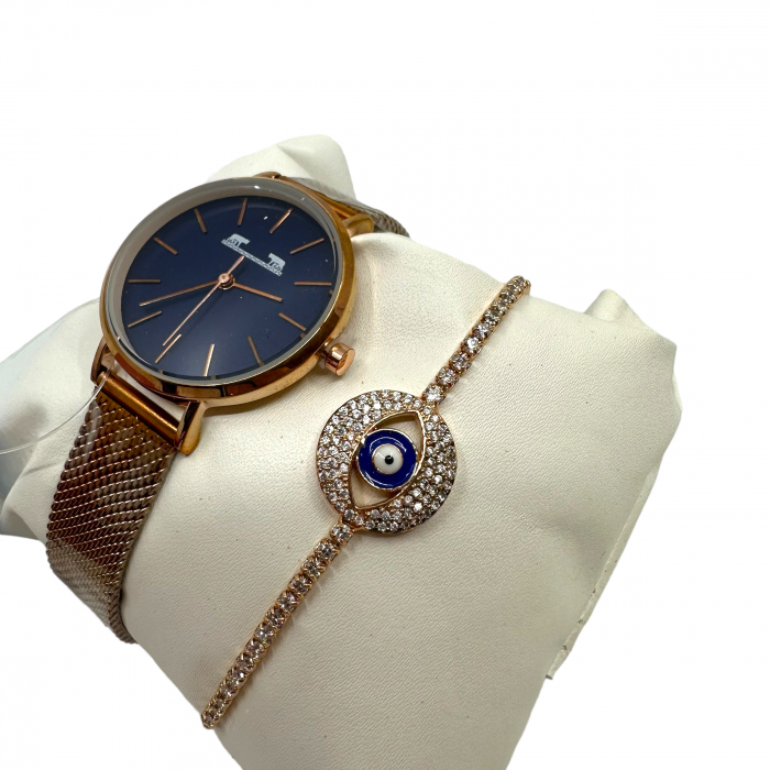 Set Ceas Pink Gold Matteo Ferari & Bratara Golden Eye [3]