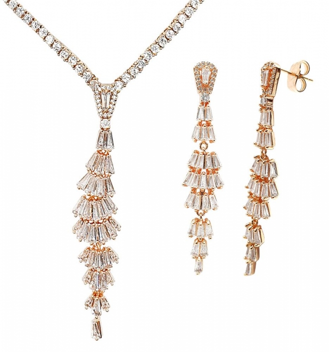 Set Colier si Cercei Fan Pink by Borealy [2]