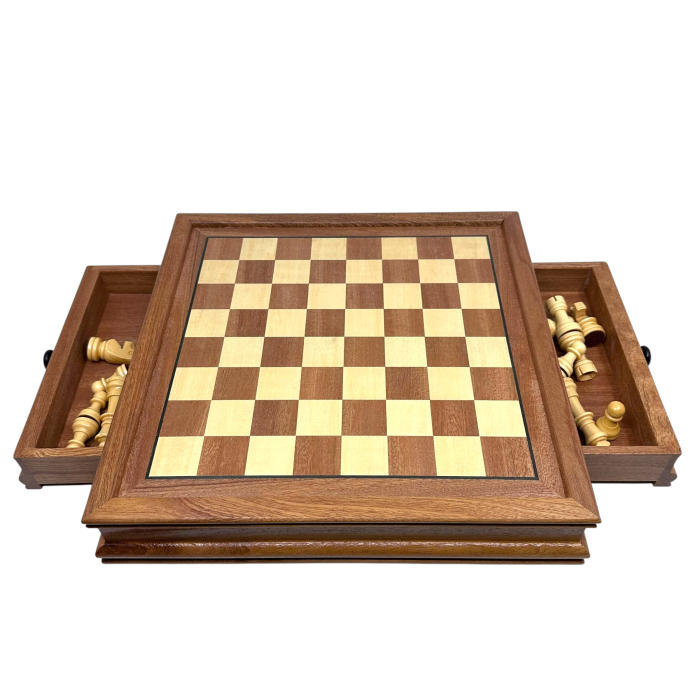 Set Șah din Lemn cu Sertare Laterale – Piese Clasice din Lemn Natur [4]