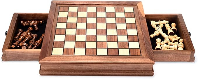 Set Șah din Lemn cu Sertare Laterale – Piese Clasice din Lemn Natur [1]