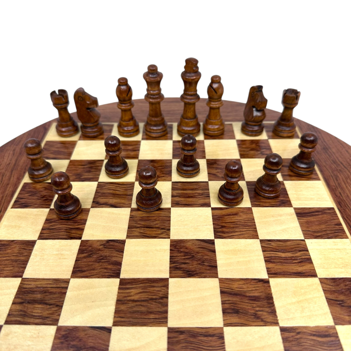 Set Șah Rotund din Lemn Masiv – Design Elegant cu Sertare Laterale [5]