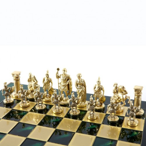 SET ȘAH MANOPOULOS PERIOADA GRECO-ROMANA TABLA VERDE PIESE AURII/MARO [4]