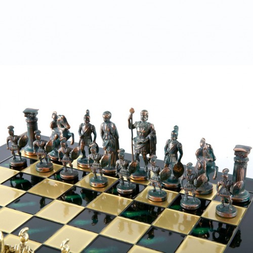 SET ȘAH MANOPOULOS PERIOADA GRECO-ROMANA TABLA VERDE PIESE AURII/MARO [5]