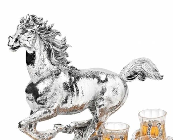 Set Vodca 6 pahare Cristal si statueta Cal Argint by Chinelli, made in Italy [2]