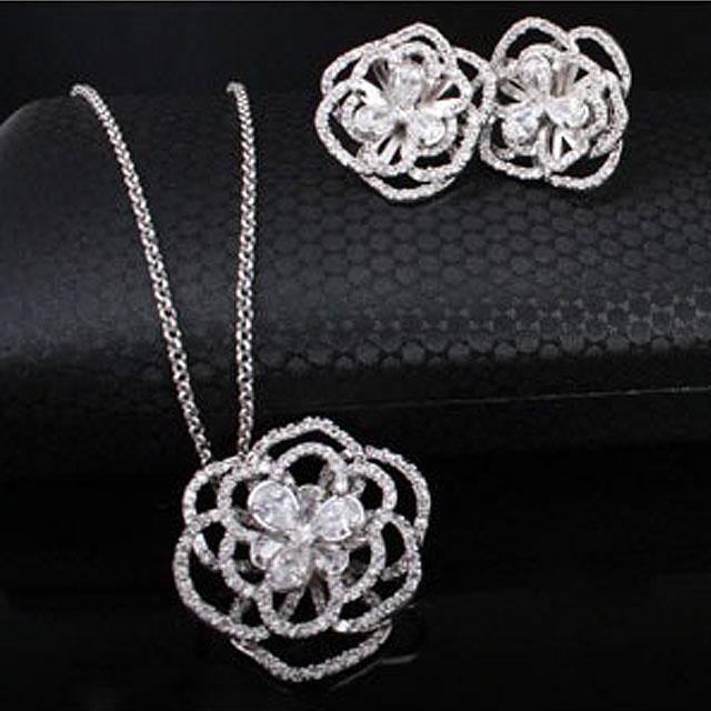 Set Borealy Simulated Sapphire Colier, Cercei, Brosa si Inel Camellia Luxury [3]