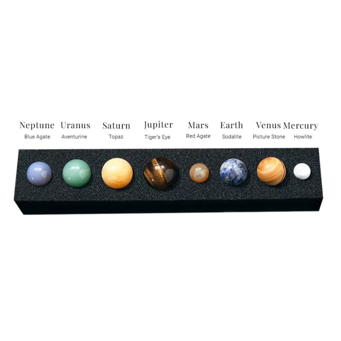 Set Sistemul Solar cu 8 planete din pietre naturale în cutie neagră de cadou – Borealy [5]