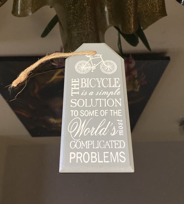 Tablou motivational ,,THE BICYCLE IS A SIMPLE SOLUTION TO SOME OF THE WORLD'S MOST COMPLICATED PROBLEMS" 6 x 14 cm [2]