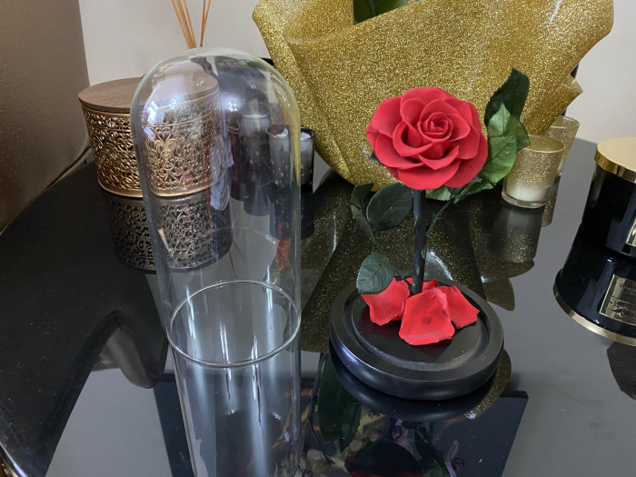Cadou Valentine's Day Trandafir Rosu Criogenat Cupola 20 cm & Cercei Sapphire Heart [3]