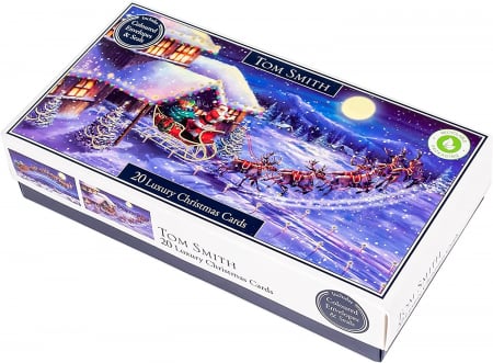20 felicitări Crăciun Deluxe Tom Smith 2022 - Scenă tradițională din sania lui Moș Crăciun - plicuri și autocolante cu sigiliu - Cutie de carduri cu 20 de felicitări [5]