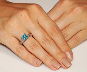 Inel Borealy Argint 925 Simulated Diamond 1.5 Carat Princess Cut Fancy Blue Mărimea 5 [1]