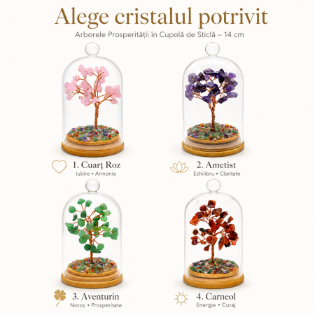 Arborele Prosperității cu Pietre Semiprețioase în Cupolă de Sticlă – 14 cm [2]