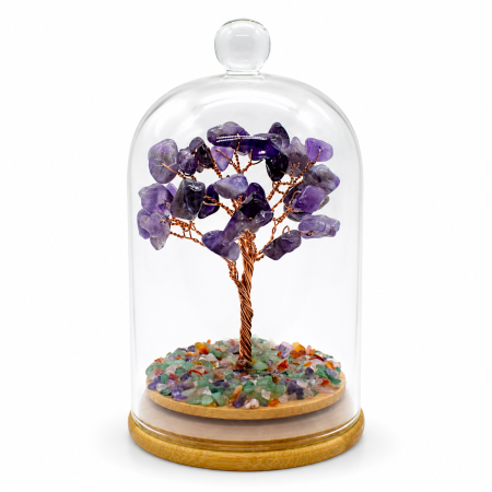 Ocazii Cadouri - Arborele Prosperității cu Pietre Semiprețioase în Cupolă de Sticlă – 14 cm