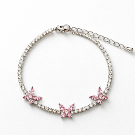 Bijuterii - Brățară Pink Butterfly – Eleganță Delicată cu Cristale Roz
