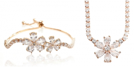 Set Cercei, Colier si Bratara Pink Flower by Borealy [4]