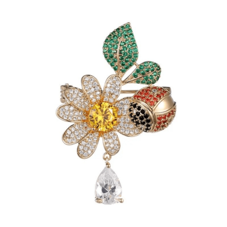 Broșă elegantă Floare si Buburuză & Cadou Esarfa Matase – Cadou special pentru femei de 8 Martie [3]