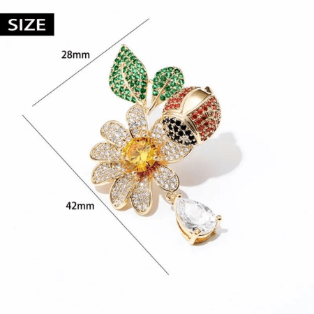 Broșă elegantă Floare si Buburuză & Cadou Esarfa Matase – Cadou special pentru femei de 8 Martie [2]