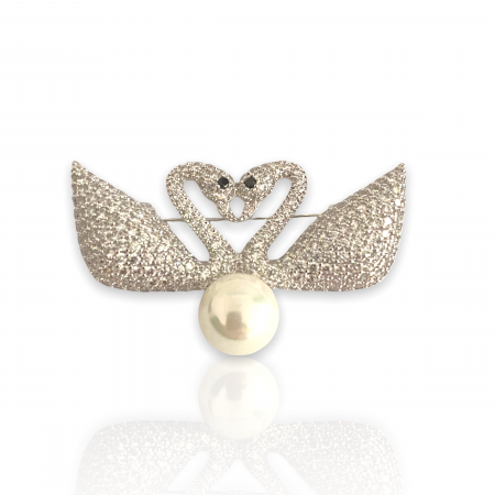 Broşă Two White Swans & Cadou Esarfa Matase [1]