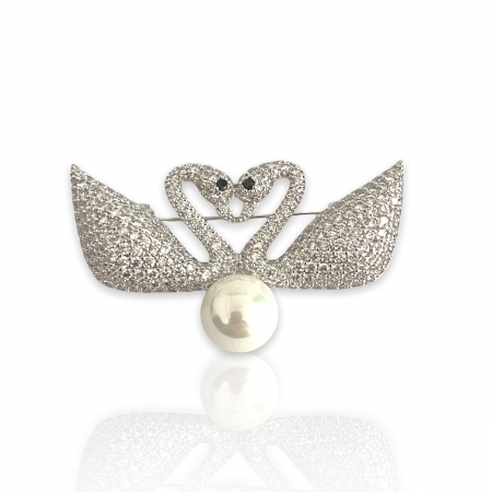 Bijuterii - Broşă Two White Swans & Cadou Esarfa Matase