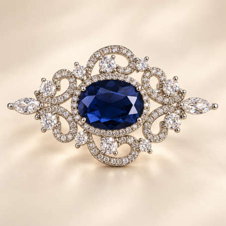 Broșă Regală Nuanță Safir cu Cristale de Zirconiu – Bijuterie Elegantă pentru Femei [1]