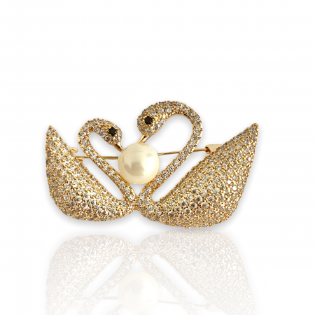 Broşă Two Gold Swans & Cadou Esarfa Matase [1]