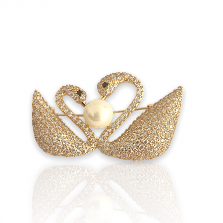 Broşă Two Gold Swans & Cadou Esarfa Matase [0]