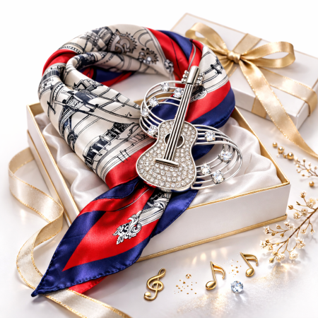Broșă Vioară cu Cristale & Esarfa Matase – Cadou Elegant pentru Iubitoarele de Muzică [1]