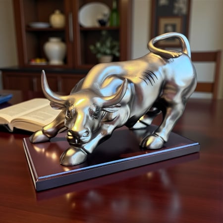 Cadou Wall Street Bull - Statuetă Taur pe Suport de Lemn [5]