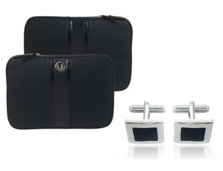 Cadou Business Geanta Laptop Ungaro Pitone Piele Blue & Butoni Noir by Borealy [0]