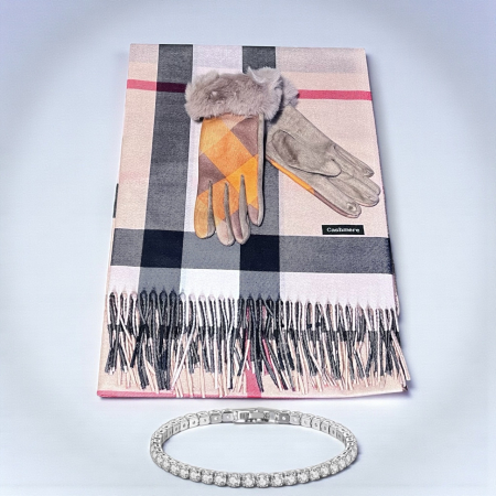 Cadou Craciun British Esarfa Casmir si Manusi & Bratara Tennis Gold [4]